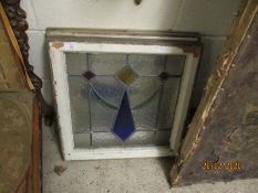 TWO PINE FRAMED STAINED GLASS WINDOWS