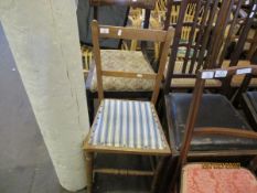 BEECHWOOD FRAMED DOUBLE BAR BACK BEDROOM CHAIR WITH STRIPED SEAT