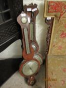 THREE MAHOGANY WHEEL BAROMETERS, SOME WITH INLAY (ALL A/F)