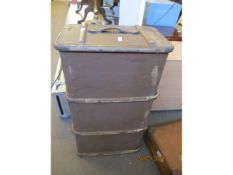 REXINE AND BEECHWOOD BANDED TRAVELLING TRUNK