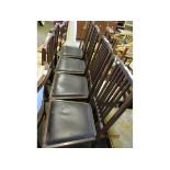 SET OF FOUR EDWARDIAN MAHOGANY DINING CHAIRS WITH BROWN REXINE DROP IN SEATS