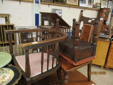 ARTS & CRAFTS STYLE CHAIR TOGETHER WITH AN EDWARDIAN BOW BACK CHAIR AND FURTHER VICTORIAN