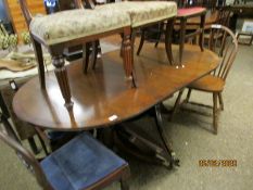 ROSEWOOD CROSS BANDED MAHOGANY TWIN PEDESTAL DINING TABLE WITH BRASS PAW FEET, 19TH CENTURY