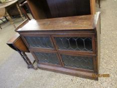 INLAID OAK MODULAR BOOKCASE WITH LEADED GLAZED DOORS