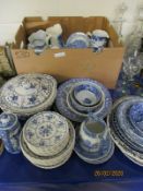 BOX AND VARIOUS LOOSE SPODE AND OTHER ENGLISH BLUE PRINTED WARES ETC