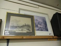 WHITE FRAMED PRINT, AND A VICTORIAN ETCHING “THE AVON AND SEVERN FROM PENHOLE POINT”