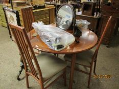 REPRODUCTION CIRCULAR DINING TABLE AND FOUR MORRIS FURNITURE COMPANY SLAT BACK HIGH BACK DINING