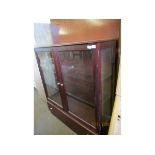 TEAK FRAMED TWO GLAZED DISPLAY CABINET WITH FULL WIDTH DRAWER TO BASE WITH BRASS BUTTON HANDLES
