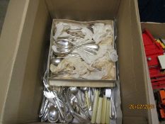 LARGE BOX OF VARIOUS PLATED CUTLERY