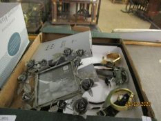 BOX OF MODERN DECORATIVE PHOTOGRAPH FRAME, VARIOUS GENTS WATCHES ETC