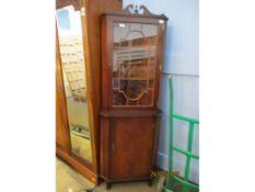 MAHOGANY FLOOR STANDING ASTRAGAL GLAZED CORNER CUPBOARD