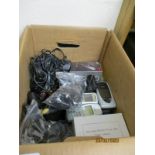 BOX OF OLD MOBILE PHONES, CHARGERS ETC