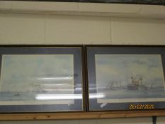 TWO FRAMED KENNETH SIBLEY PRINTS OF FRIGATES