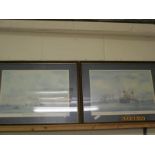 TWO FRAMED KENNETH SIBLEY PRINTS OF FRIGATES