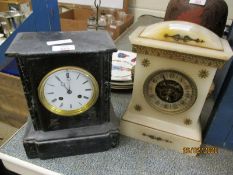 TWO VICTORIAN/EARLY 20TH CENTURY MARBLE MANTEL CLOCKS