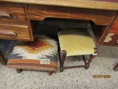 TWO MAHOGANY STAINED FRAMED STOOLS