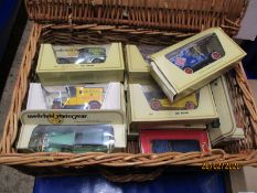 PICNIC HAMPER CONTAINING VARIOUS DIE-CAST MODELS OF YESTERYEAR