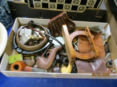 BOX CONTAINING SMOKING RELATED ITEMS INCLUDING PIPES, PIPE RACKS ETC