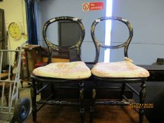 PAIR OF VICTORIAN EBONISED AND SHIBAYAMA INLAID BEDROOM CHAIRS