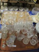 TWO TRAYS CONTAINING DRINKING GLASSES AND OTHER GLASS WARE
