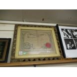 WORSHIPFUL COMPANY OF FARRIERS GILT FRAMED CERTIFICATE