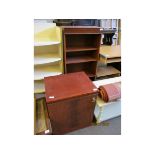 NARROW MAHOGANY EFFECT BOOKCASE WITH ADJUSTABLE SHELVES AND SINGLE CUPBOARD DOOR (IN TWO SECTIONS)