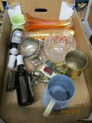 BOX OF CARNIVAL GLASS WARE, CELEBRATION BREW BEER, TANKARDS ETC