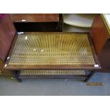 TEAK FRAMED CANE TOP TWO-TIER COFFEE TABLE