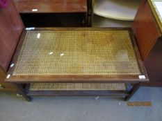 TEAK FRAMED CANE TOP TWO-TIER COFFEE TABLE