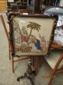 VICTORIAN ROSEWOOD POLE SCREEN WITH WOOL EMBROIDERED PANEL DEPICTING A BIBLICAL SCENE