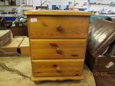 MODERN PINE THREE DRAWER BEDSIDE CABINET