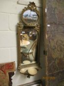 VICTORIAN GESSO PIER MIRROR WITH SHAPED SHELF WITH OVAL TOP