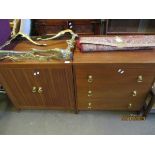 TEAK FRAMED THREE FULL WIDTH DRAWER CHEST AND A MATCHING TEAK TWO DOOR CUPBOARD (2)