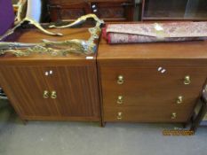 TEAK FRAMED THREE FULL WIDTH DRAWER CHEST AND A MATCHING TEAK TWO DOOR CUPBOARD (2)