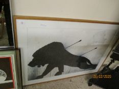 PINE FRAMED PRINT OF AN INJURED LION