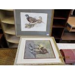 PRINT OF A HORSE GROOMER TOGETHER WITH A FURTHER WATERCOLOUR OF PHEASANTS