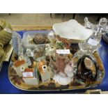 TRAY CONTAINING WADE ITEMS, GLASS WARE, CANDLESTICK ETC