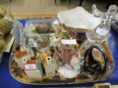 TRAY CONTAINING WADE ITEMS, GLASS WARE, CANDLESTICK ETC