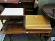 MAHOGANY RECTANGULAR COFFEE TABLE AND A PINE LECTERN AND A BARLEY TWIST STOOL