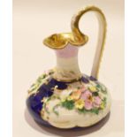 Mid-20th century Derby porcelain ewer with flower encrusted decoration within gilt panels, factory