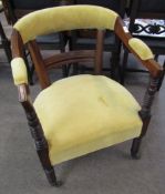 19th century mahogany swept back armchair with beaded detail to the back rounded stretcher, on front