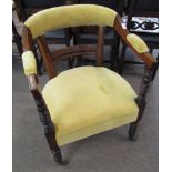 19th century mahogany swept back armchair with beaded detail to the back rounded stretcher, on front