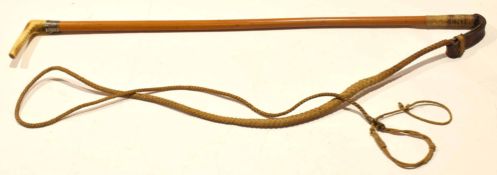 Horn handled white metal mounted and malacca horse whip