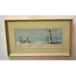 John Clifford (born 1934) Norfolk landscapes pair of watercolours, both signed lower left, 13 x 32cm