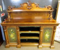 19th century rosewood chiffonier with open shelf, carved and scrolling detail on two turned and