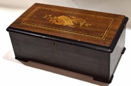 Late 19th century ebonised cased music box, cylinder movement (some teeth missing), 48cm long