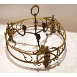 Gilt metal circular three-branch hanging light, decorated in the neo-classical manner, 43cm diam
