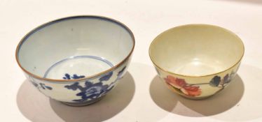 Chinese porcelain bowl with underglaze blue and brown lined rim, Kiangxi mark or device to base,