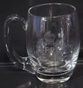 Large glass tankard engraved with Royal crest with Royal Engineers below, 15cm high