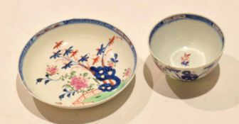 Lowestoft Porcelain Redgrave tea bowl and saucer decorated with a chinoiserie design of rock work